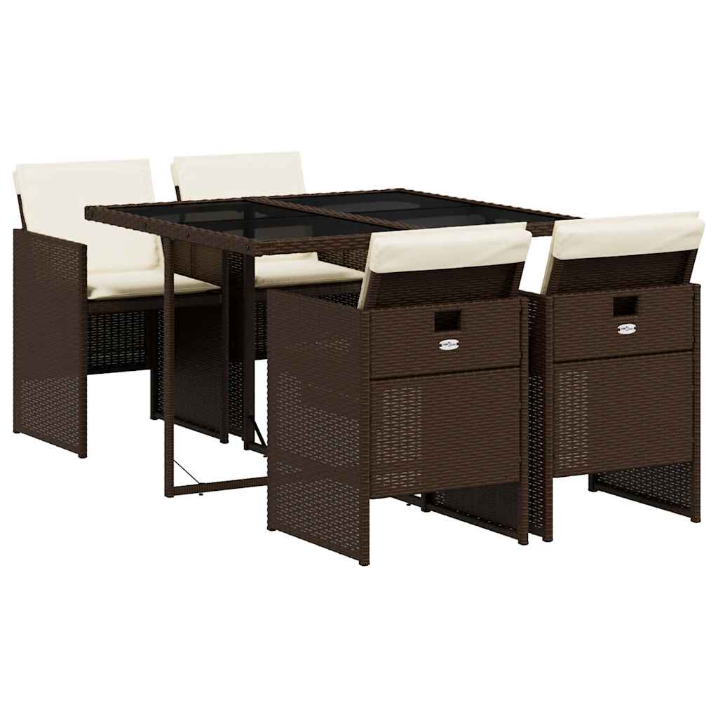 vidaXL 5 Piece Garden Dining Set with Cushions Brown Poly Rattan