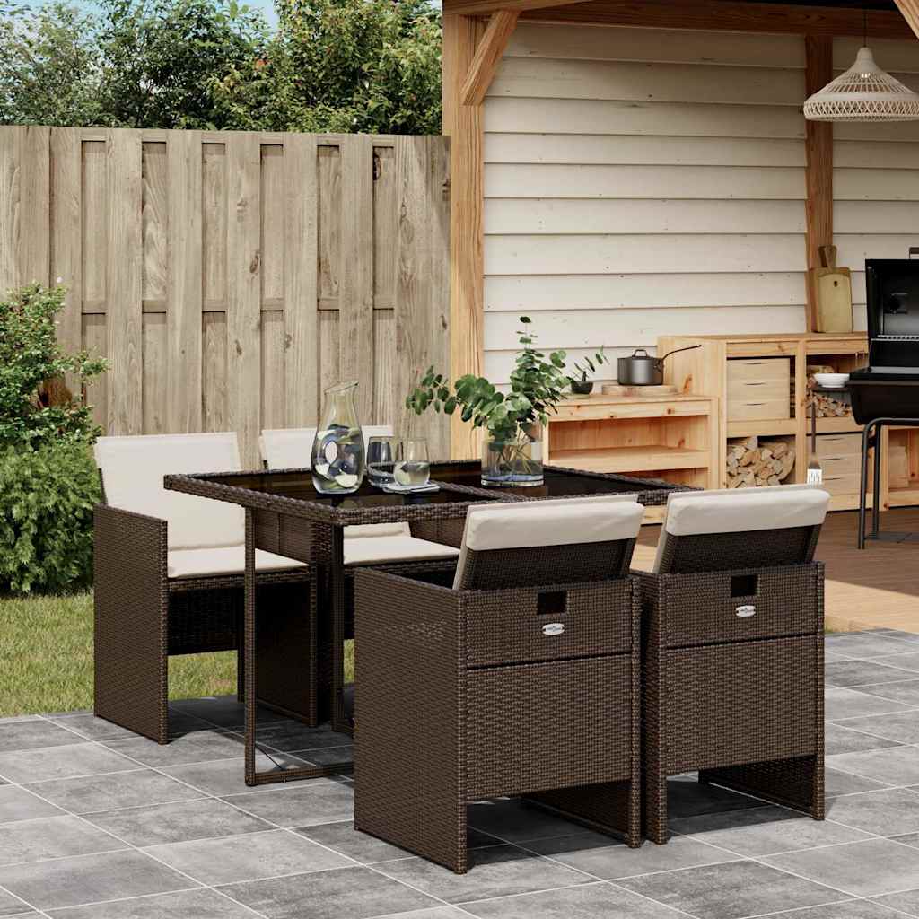 vidaXL 5 Piece Garden Dining Set with Cushions Brown Poly Rattan