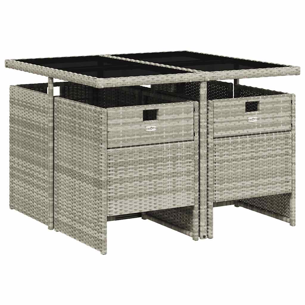 vidaXL 5 Piece Garden Dining Set with Cushions Light Grey Poly Rattan