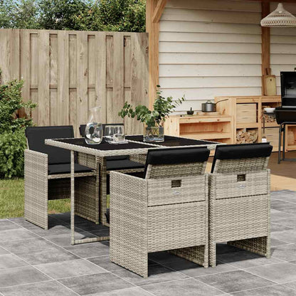 vidaXL 5 Piece Garden Dining Set with Cushions Light Grey Poly Rattan