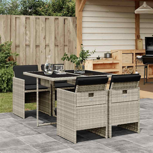 vidaXL 5 Piece Garden Dining Set with Cushions Light Grey Poly Rattan