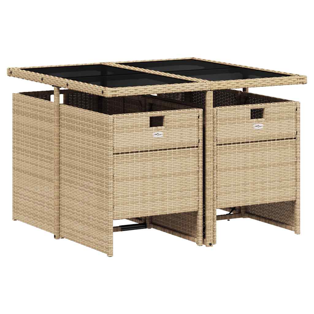 vidaXL 5 Piece Garden Dining Set with Cushions Mix Beige Poly Rattan