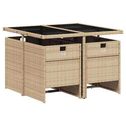 vidaXL 5 Piece Garden Dining Set with Cushions Mix Beige Poly Rattan