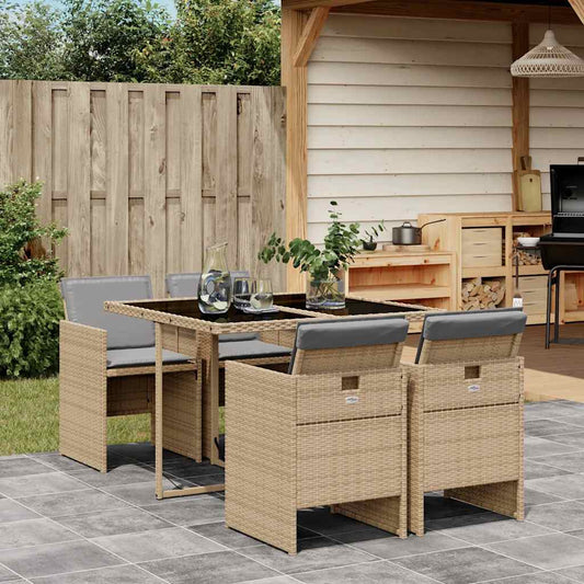 vidaXL 5 Piece Garden Dining Set with Cushions Mix Beige Poly Rattan