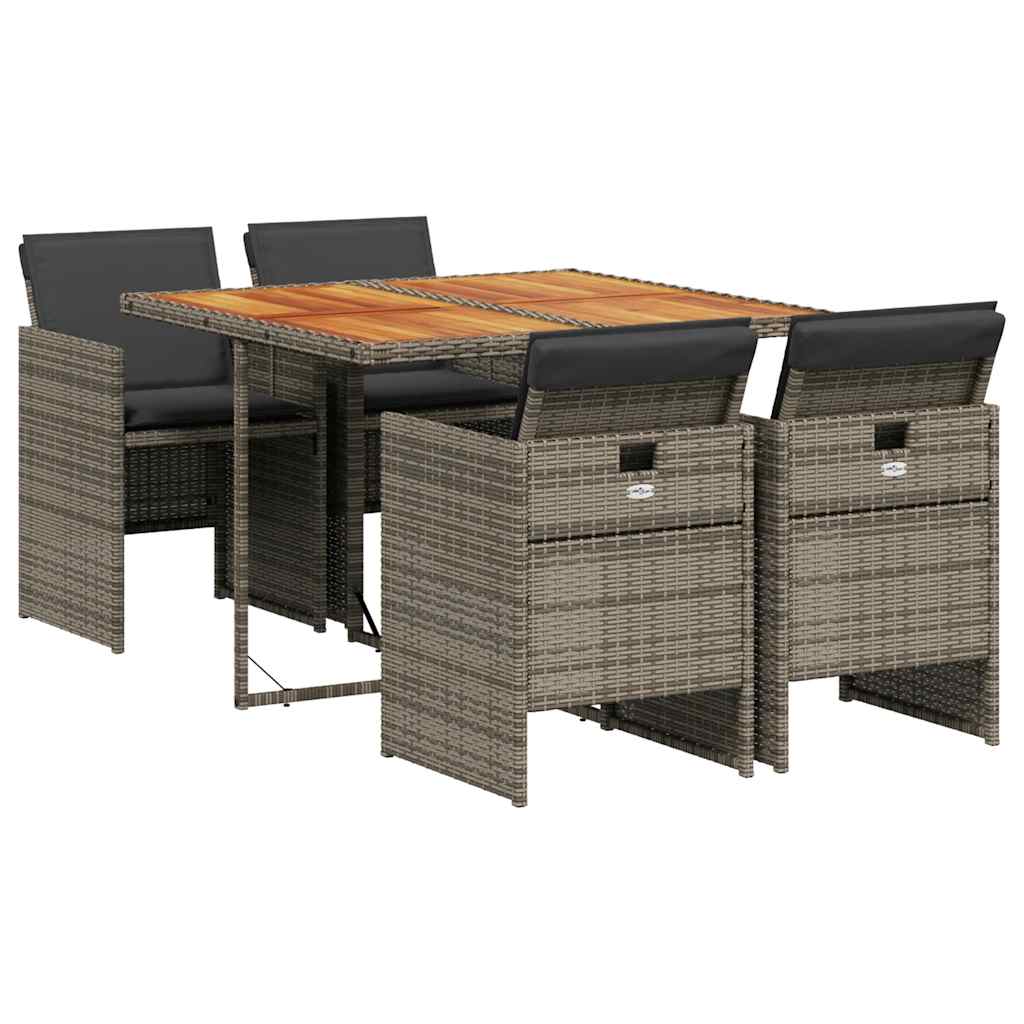 vidaXL 5 Piece Garden Dining Set with Cushions Grey Poly Rattan