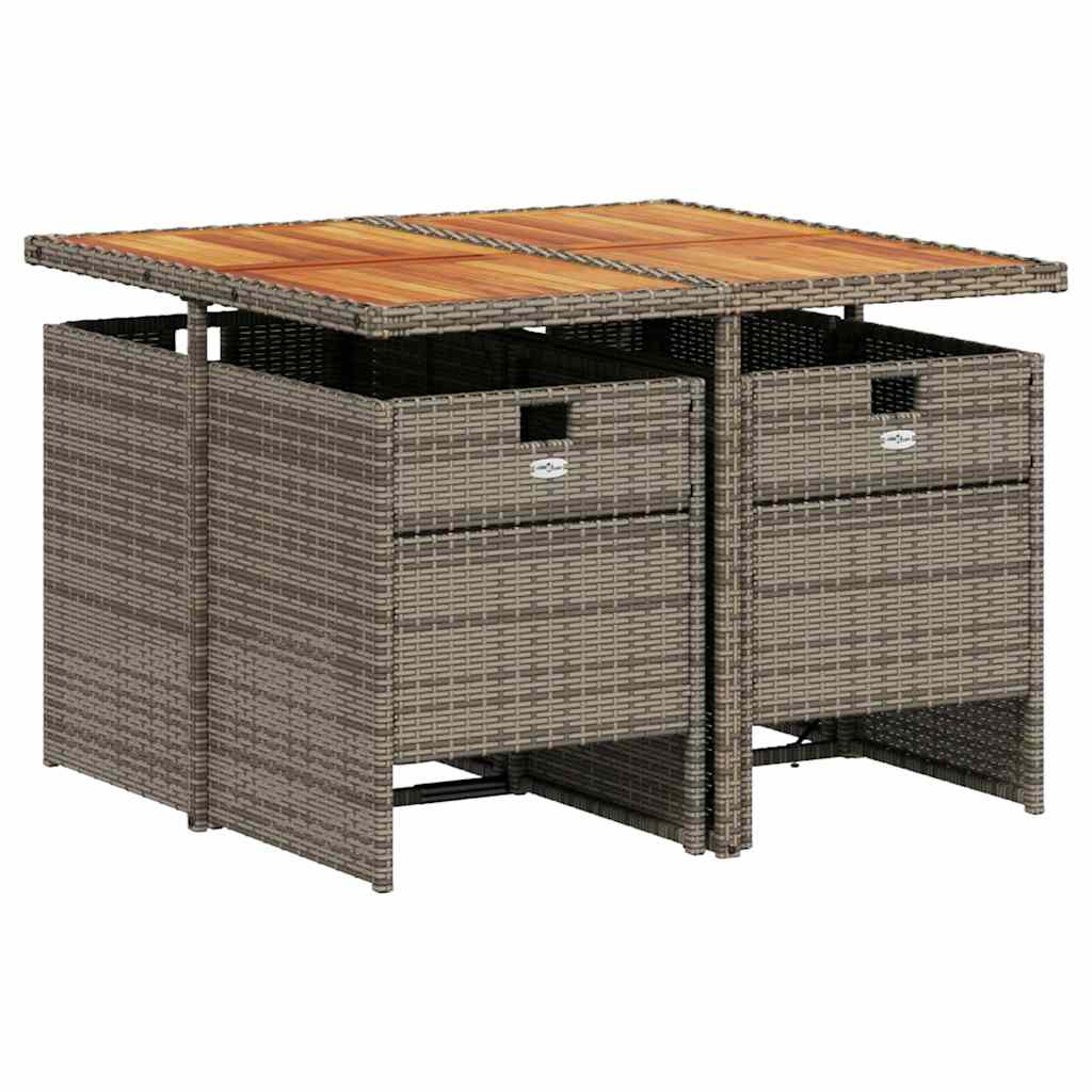 vidaXL 5 Piece Garden Dining Set with Cushions Grey Poly Rattan
