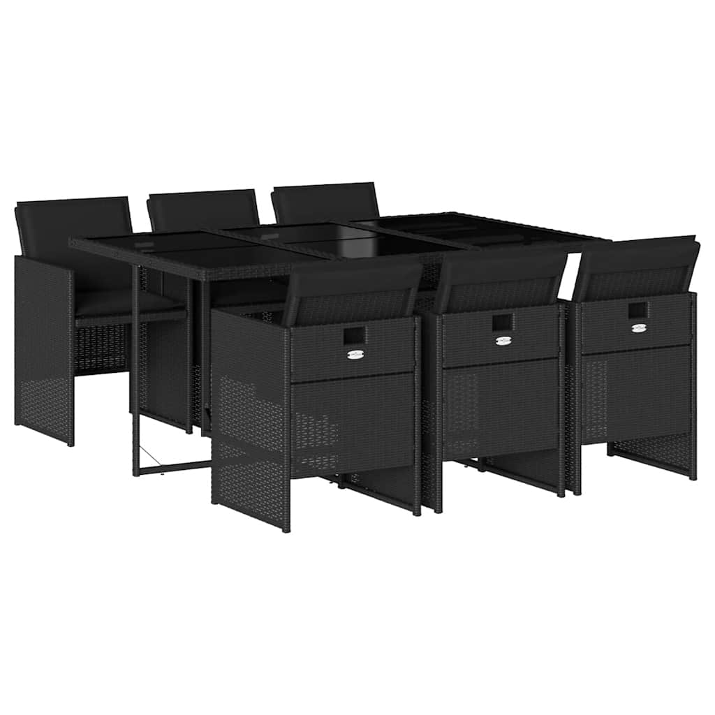 vidaXL 7 Piece Garden Dining Set with Cushions Black Poly Rattan
