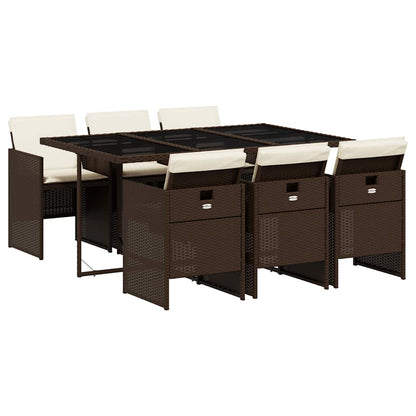 vidaXL 7 Piece Garden Dining Set with Cushions Brown Poly Rattan