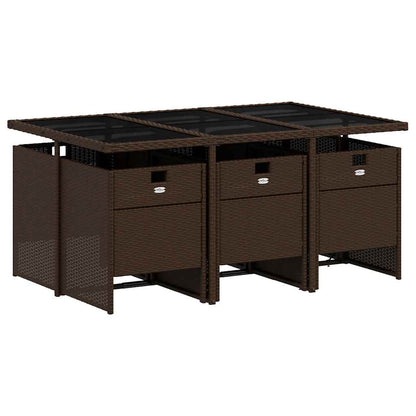 vidaXL 7 Piece Garden Dining Set with Cushions Brown Poly Rattan