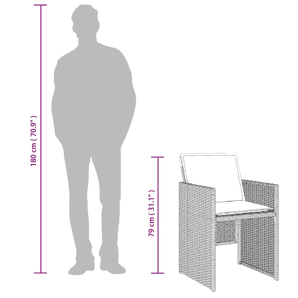 vidaXL 7 Piece Garden Dining Set with Cushions Light Grey Poly Rattan