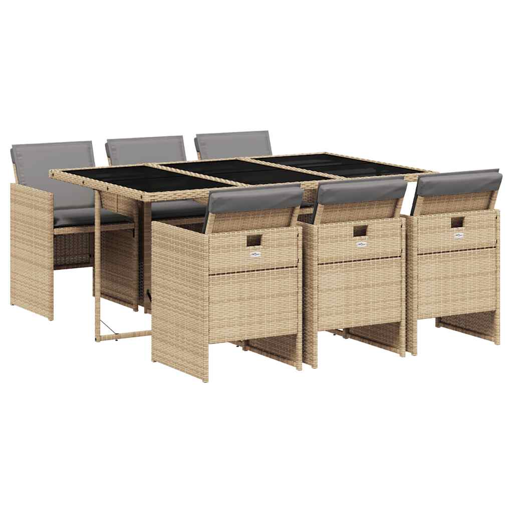 vidaXL 7 Piece Garden Dining Set with Cushions Mix Beige Poly Rattan