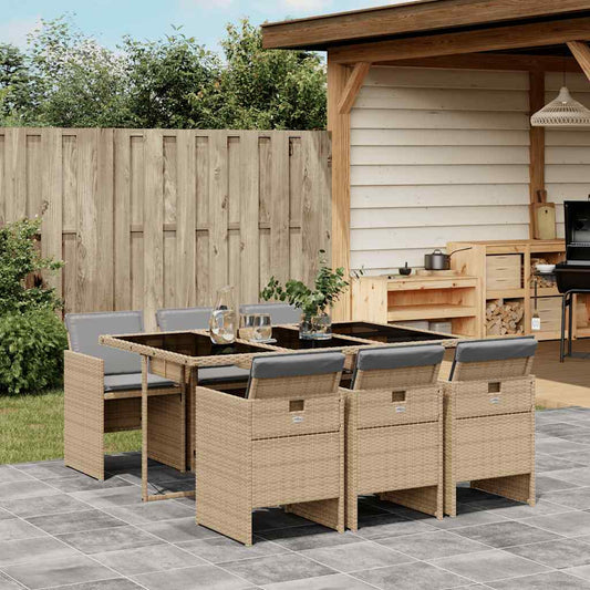 vidaXL 7 Piece Garden Dining Set with Cushions Mix Beige Poly Rattan