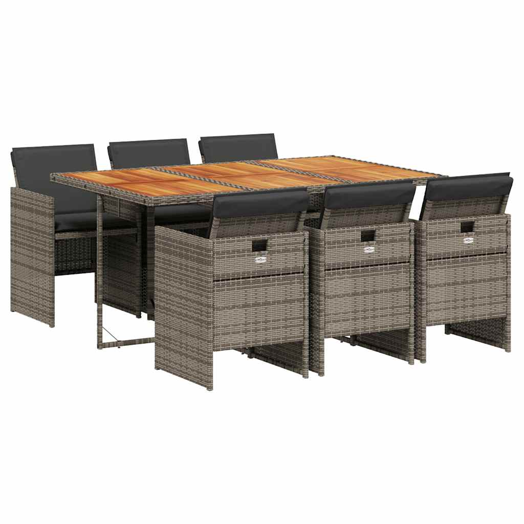 vidaXL 7 Piece Garden Dining Set with Cushions Grey Poly Rattan
