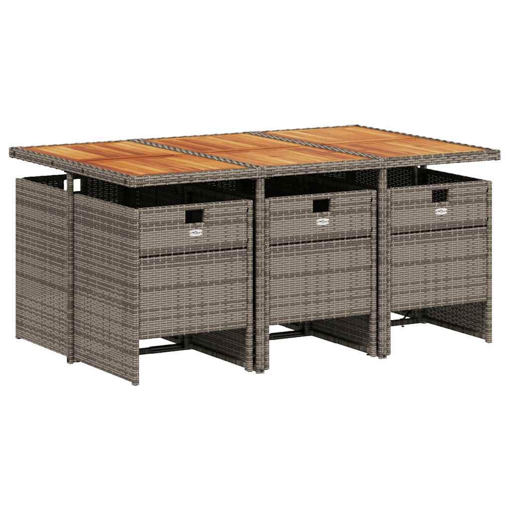 vidaXL 7 Piece Garden Dining Set with Cushions Grey Poly Rattan