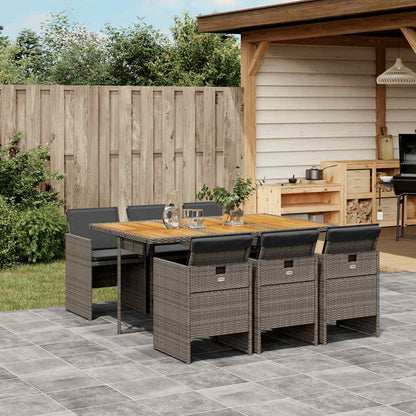 vidaXL 7 Piece Garden Dining Set with Cushions Grey Poly Rattan