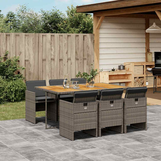 vidaXL 7 Piece Garden Dining Set with Cushions Grey Poly Rattan