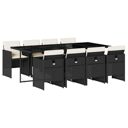 vidaXL 9 Piece Garden Dining Set with Cushions Black Poly Rattan