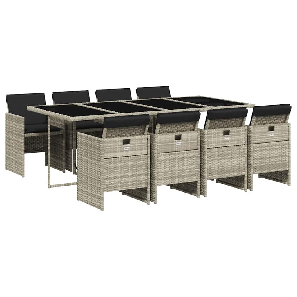 vidaXL 9 Piece Garden Dining Set with Cushions Light Grey Poly Rattan