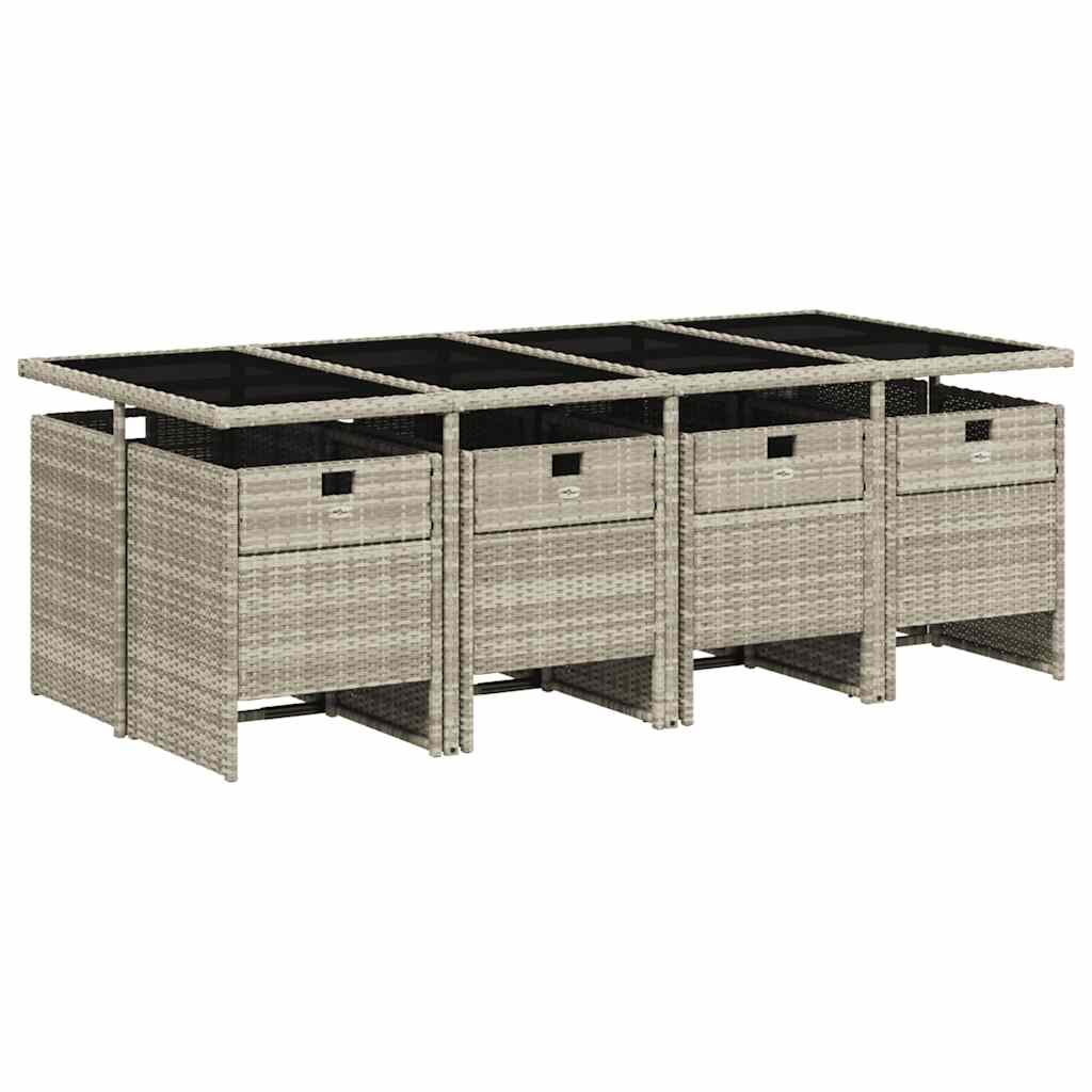 vidaXL 9 Piece Garden Dining Set with Cushions Light Grey Poly Rattan