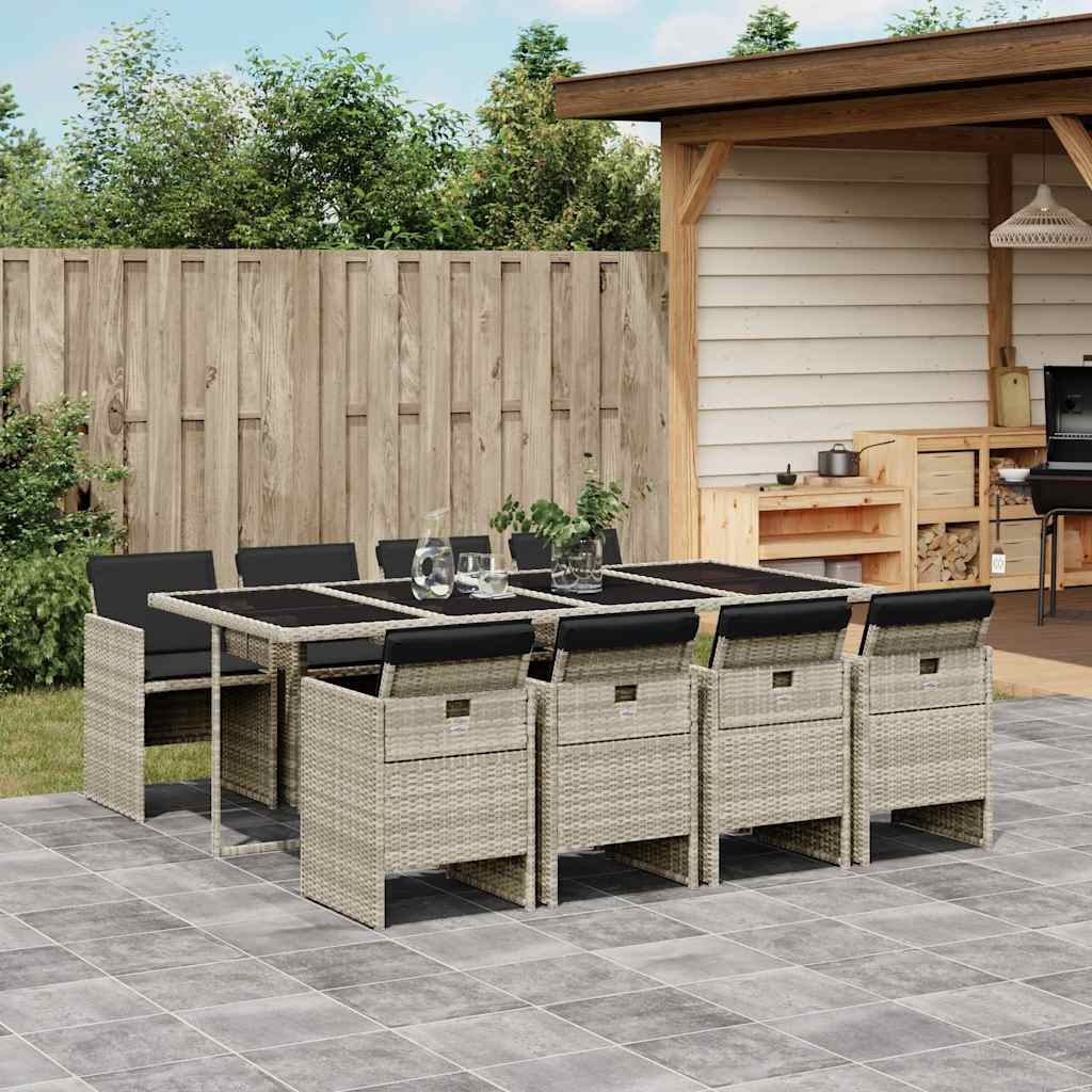 vidaXL 9 Piece Garden Dining Set with Cushions Light Grey Poly Rattan