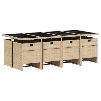 vidaXL 9 Piece Garden Dining Set with Cushions Mix Beige Poly Rattan