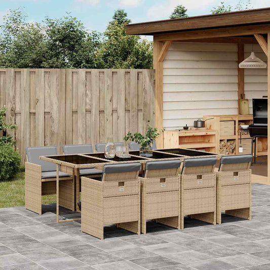 vidaXL 9 Piece Garden Dining Set with Cushions Mix Beige Poly Rattan