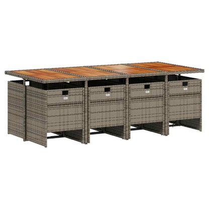 vidaXL 9 Piece Garden Dining Set with Cushions Grey Poly Rattan