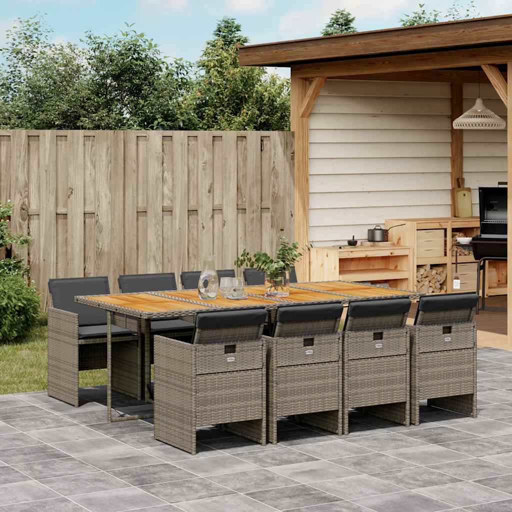 vidaXL 9 Piece Garden Dining Set with Cushions Grey Poly Rattan