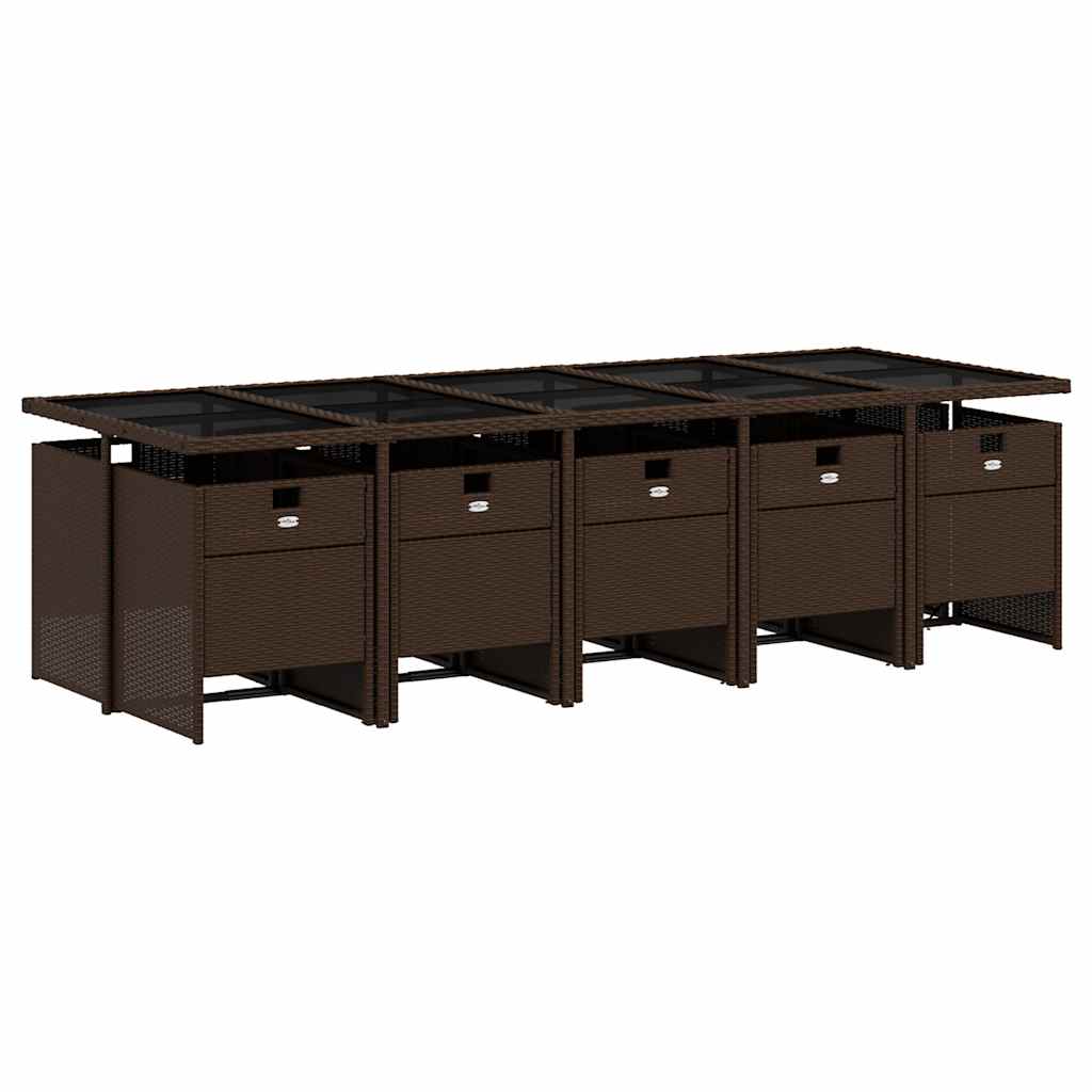 vidaXL 11 Piece Garden Dining Set with Cushions Brown Poly Rattan