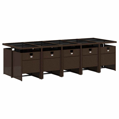 vidaXL 11 Piece Garden Dining Set with Cushions Brown Poly Rattan