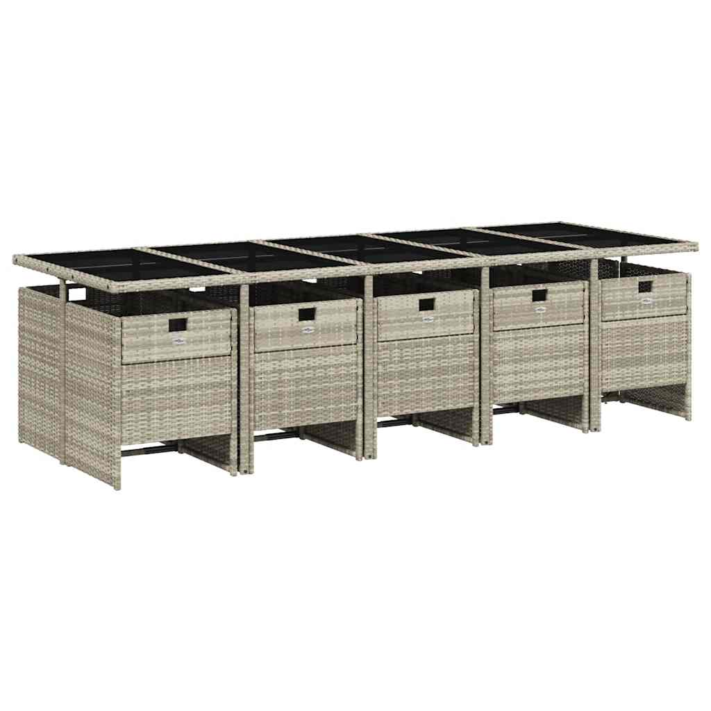 vidaXL 11 Piece Garden Dining Set with Cushions Light Grey Poly Rattan