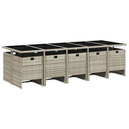 vidaXL 11 Piece Garden Dining Set with Cushions Light Grey Poly Rattan