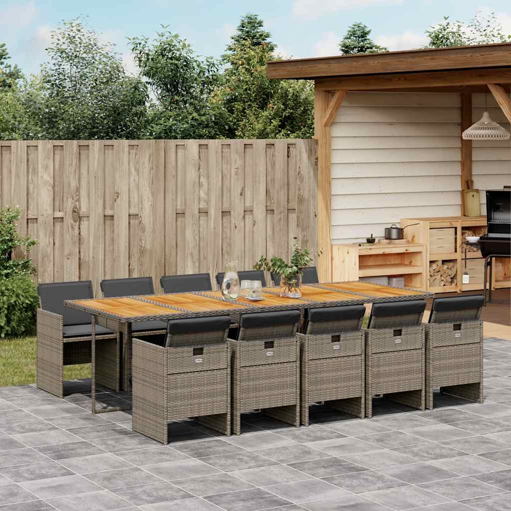 vidaXL 11 Piece Garden Dining Set with Cushions Grey Poly Rattan