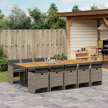 vidaXL 11 Piece Garden Dining Set with Cushions Grey Poly Rattan
