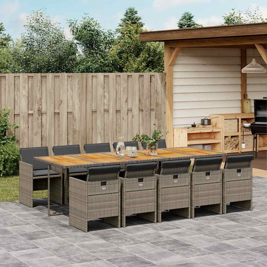 vidaXL 11 Piece Garden Dining Set with Cushions Grey Poly Rattan