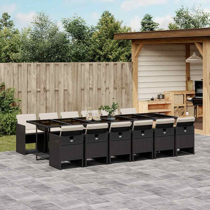 vidaXL 13 Piece Garden Dining Set with Cushions Black Poly Rattan