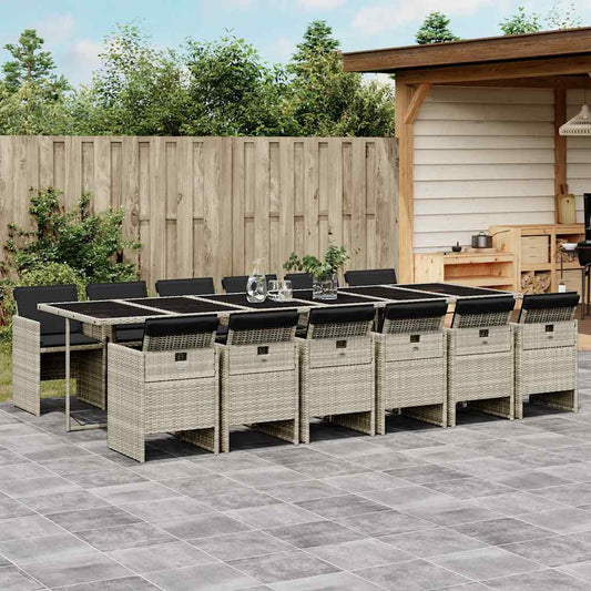 vidaXL 13 Piece Garden Dining Set with Cushions Light Grey Poly Rattan