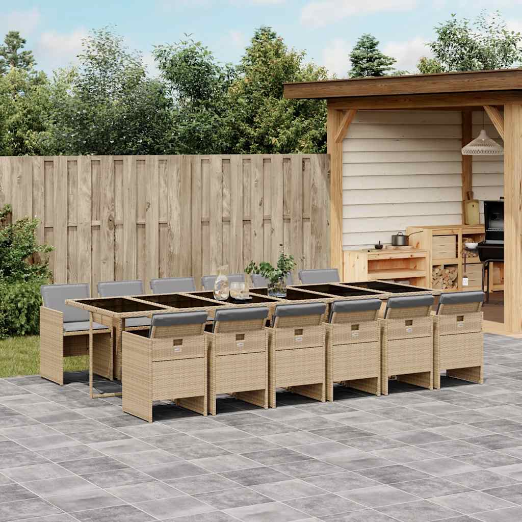 vidaXL 13 Piece Garden Dining Set with Cushions Mix Beige Poly Rattan