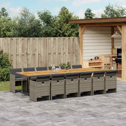 vidaXL 13 Piece Garden Dining Set with Cushions Grey Poly Rattan