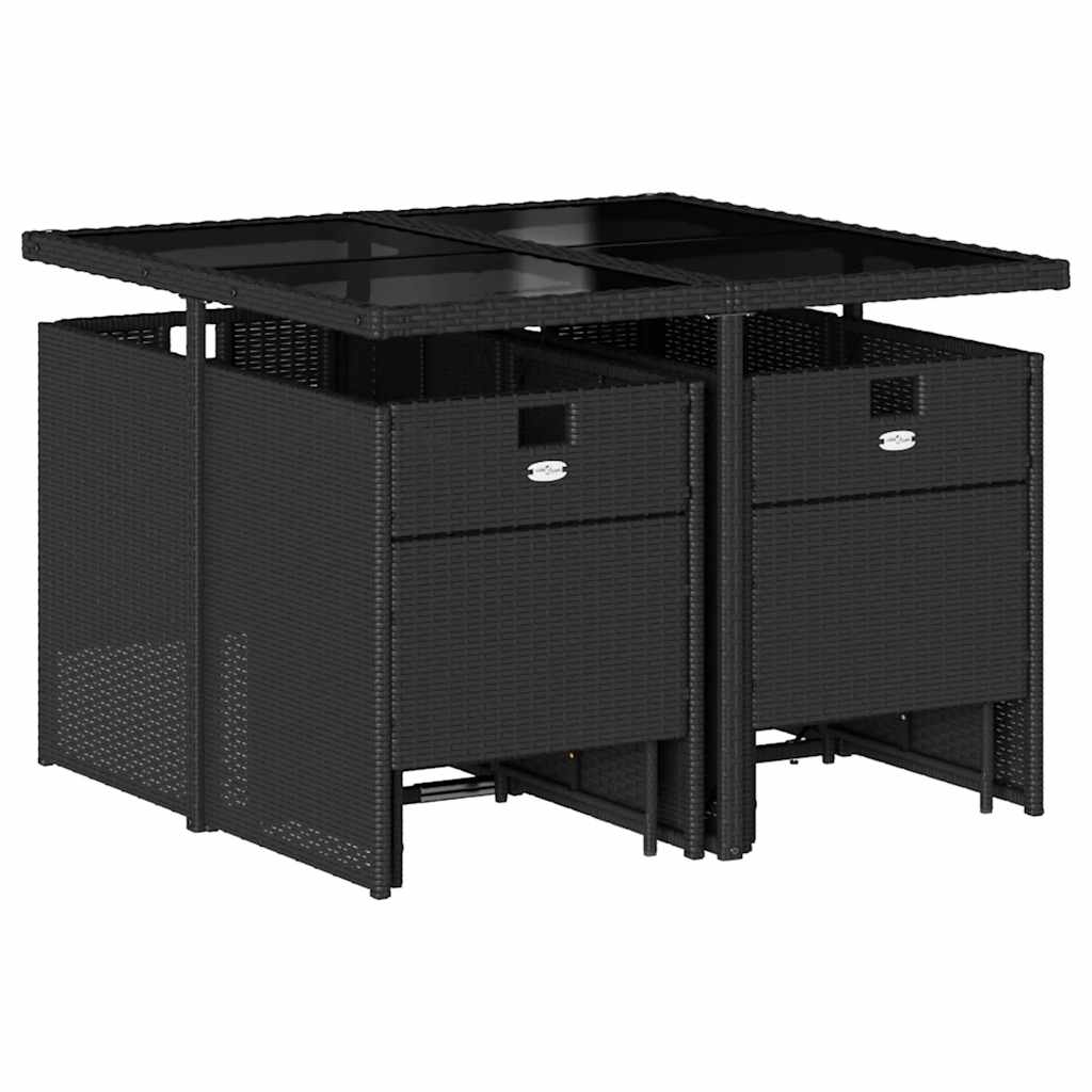 vidaXL Garden Dining Set | Black | Poly Rattan | Large | Foldable
