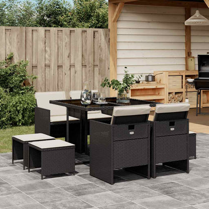 vidaXL Garden Dining Set | Black | Poly Rattan | Large | Foldable
