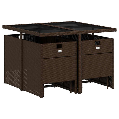 vidaXL 9 Piece Garden Dining Set with Cushions Brown Poly Rattan