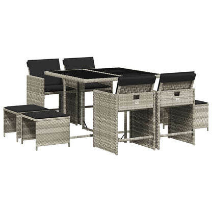 vidaXL 9 Piece Garden Dining Set with Cushions Light Grey Poly Rattan