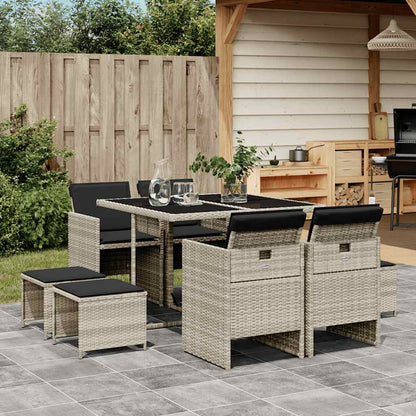 vidaXL 9 Piece Garden Dining Set with Cushions Light Grey Poly Rattan