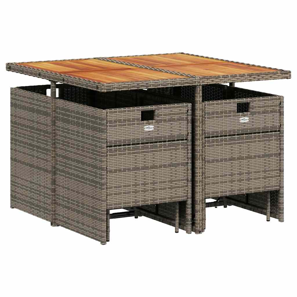 vidaXL 9 Piece Garden Dining Set with Cushions Grey Poly Rattan
