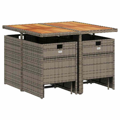 vidaXL 9 Piece Garden Dining Set with Cushions Grey Poly Rattan