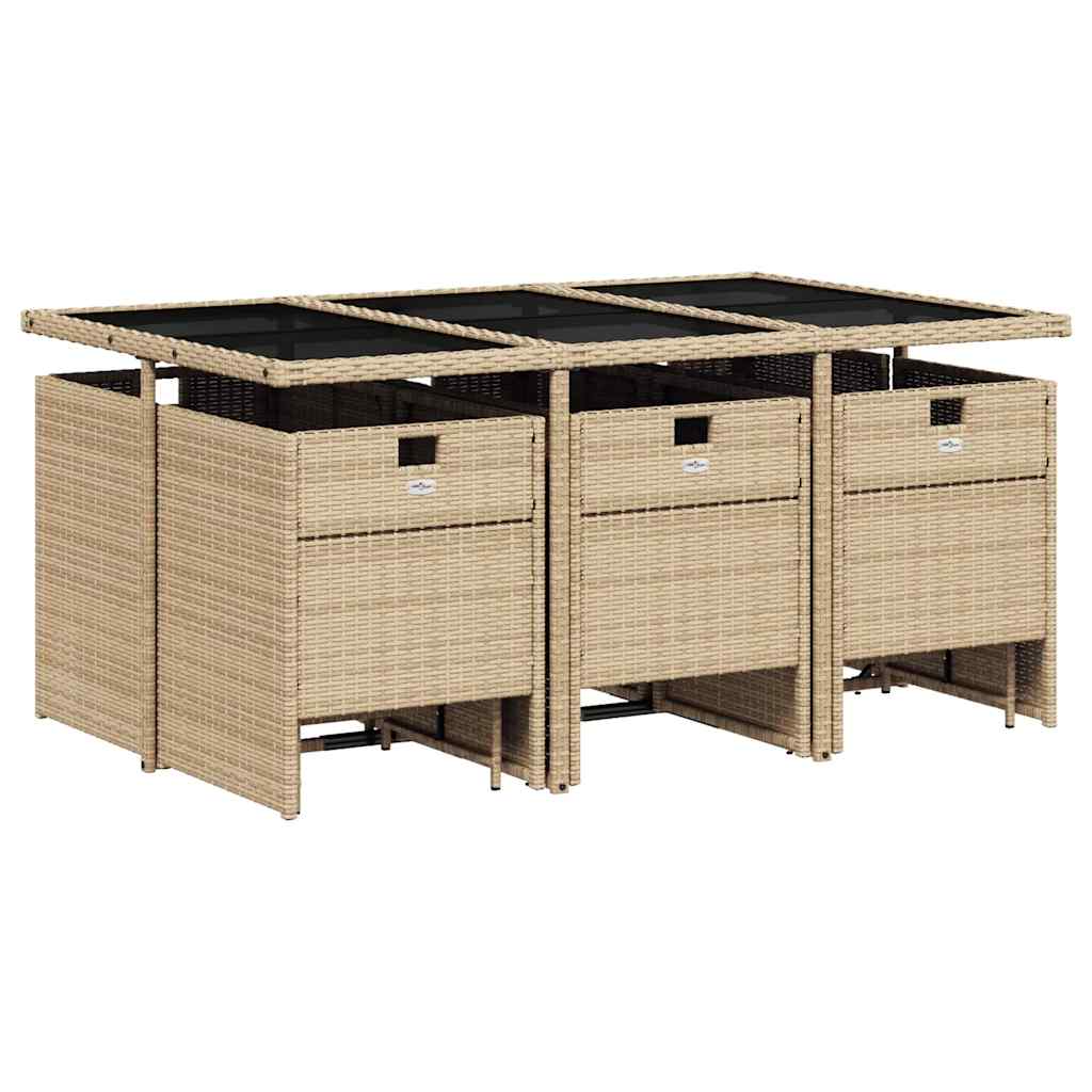 vidaXL 11 Piece Garden Dining Set with Cushions Mix Beige Poly Rattan