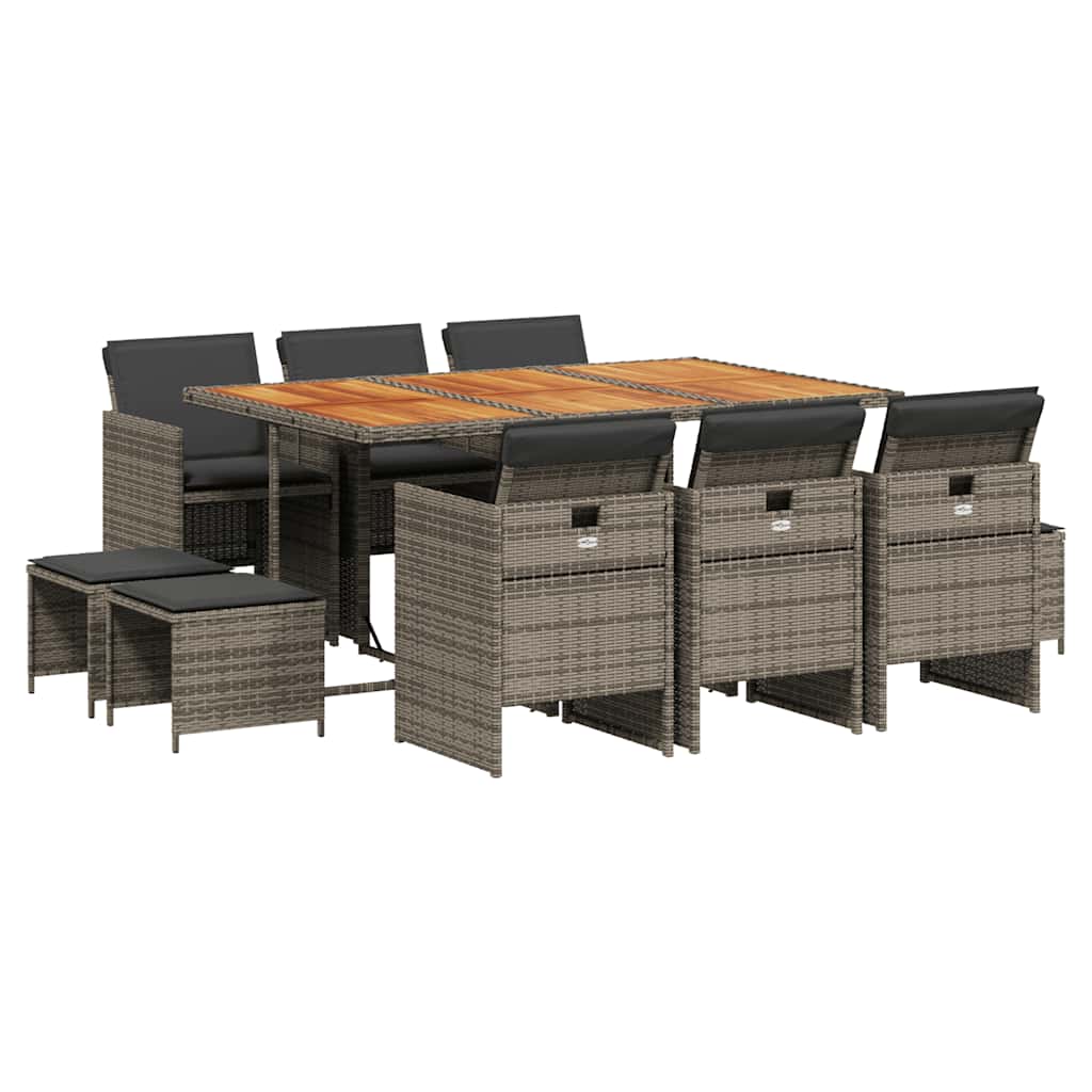 vidaXL 11 Piece Garden Dining Set with Cushions Grey Poly Rattan