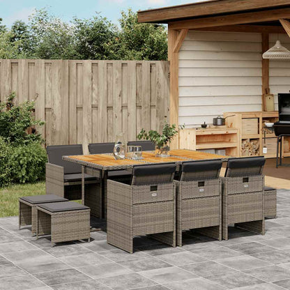 vidaXL 11 Piece Garden Dining Set with Cushions Grey Poly Rattan