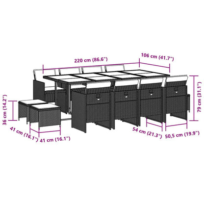 vidaXL 13 Piece Garden Dining Set with Cushions Black Poly Rattan